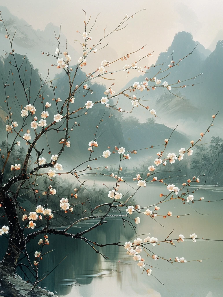 杏花盛开春水流