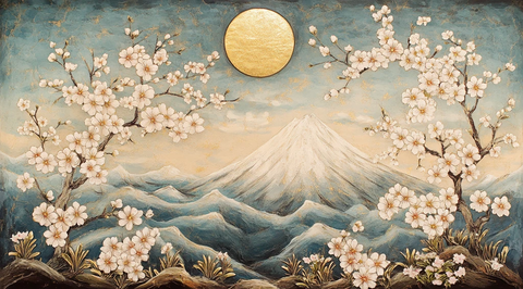 樱花金箔三联画