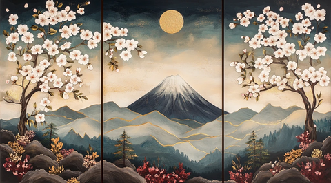 樱花金箔三联画