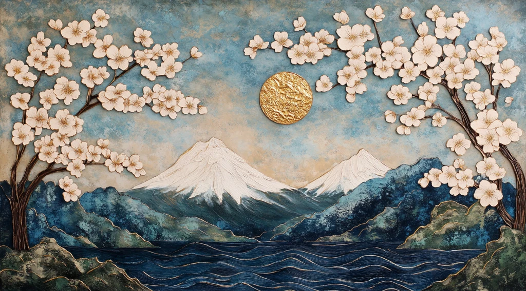 樱花金箔三联画