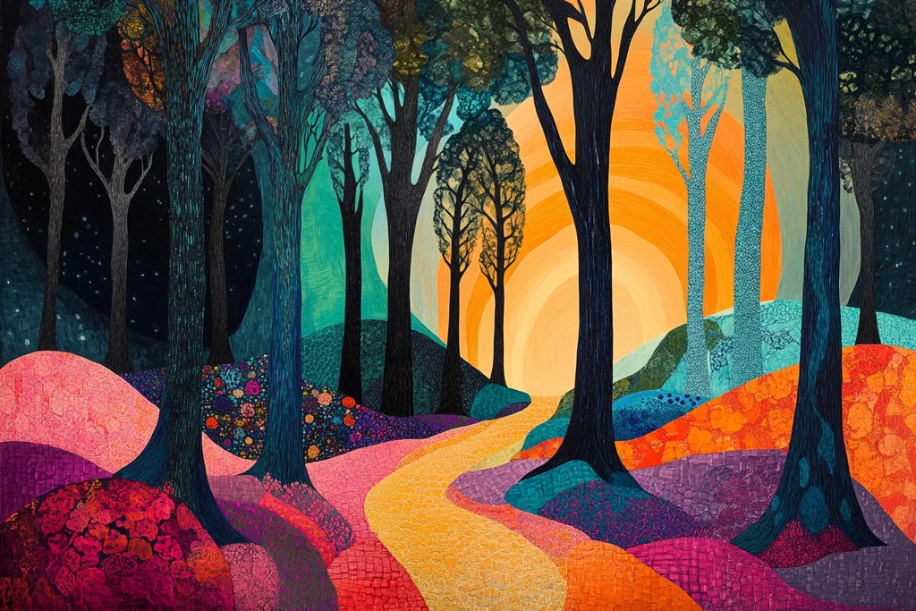 多彩树与抽象叶