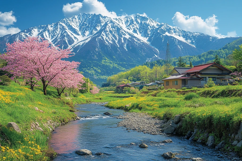 樱花绿意雪峰河
