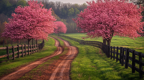 樱花树开花的小路