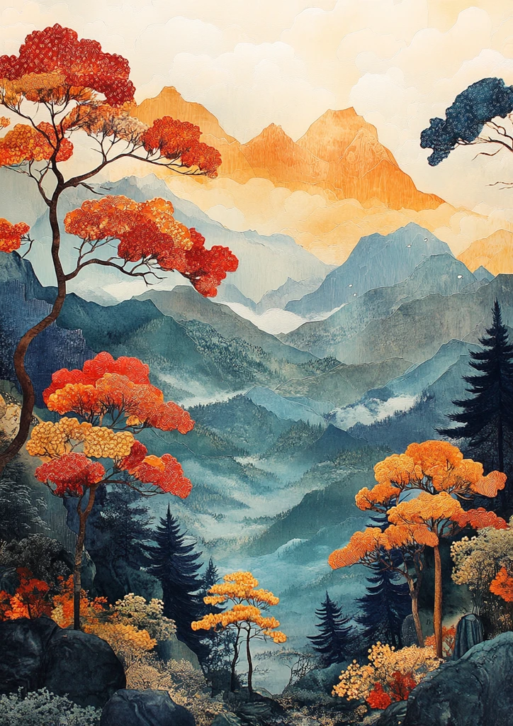 山水云树纸艺拼贴