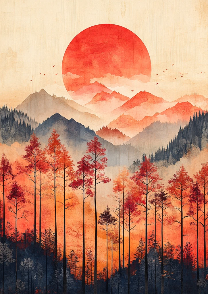 山水云树纸艺拼贴