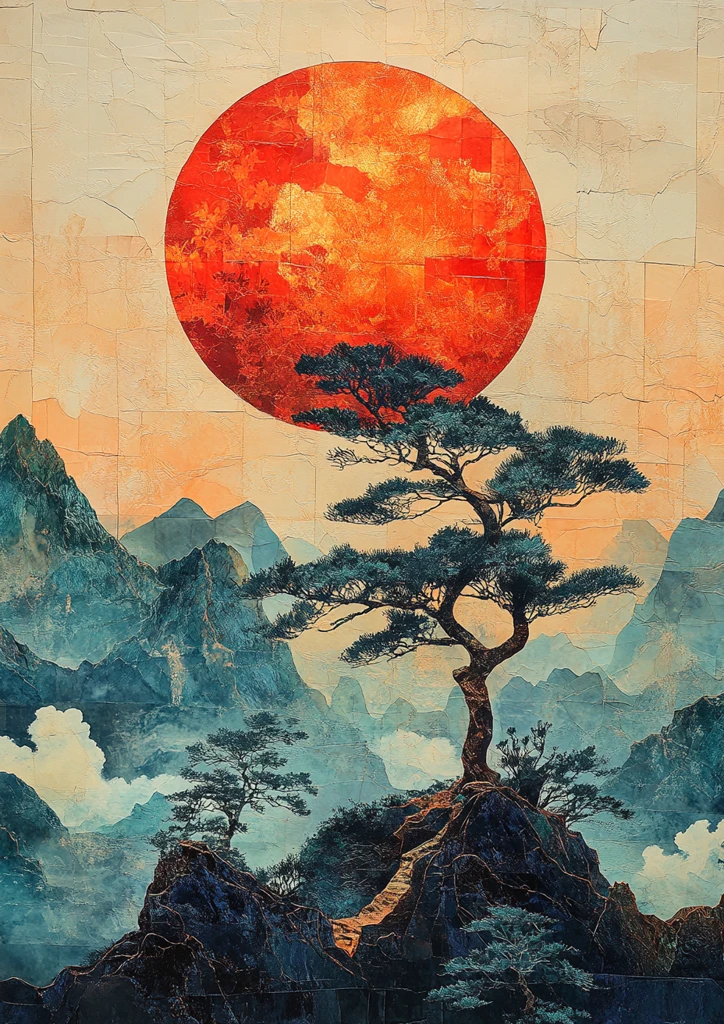 山水云树纸艺拼贴