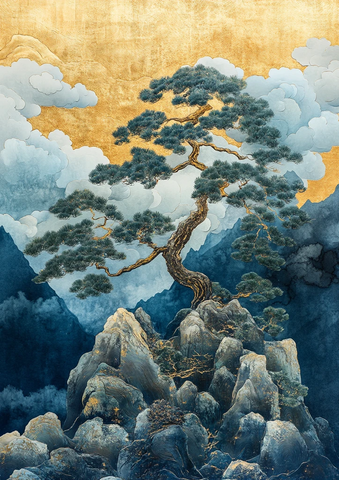 山水云树纸艺拼贴