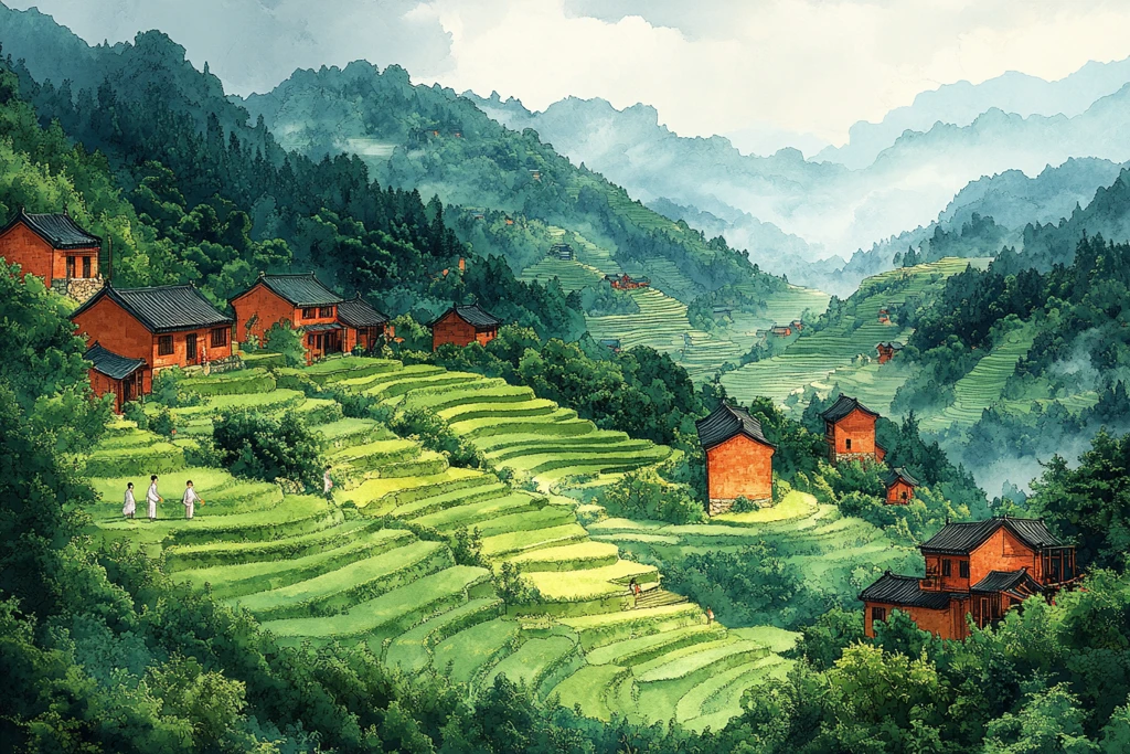 梯田与汉服少女