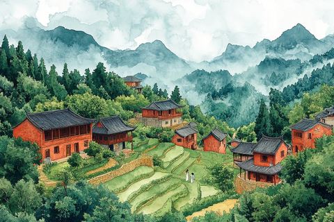 梯田与汉服少女