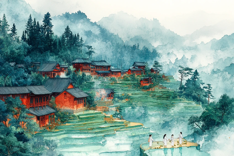 梯田与汉服少女