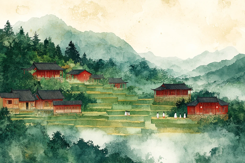 梯田与汉服少女