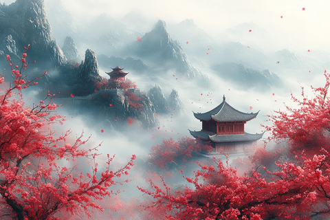 山雾古建红梅图