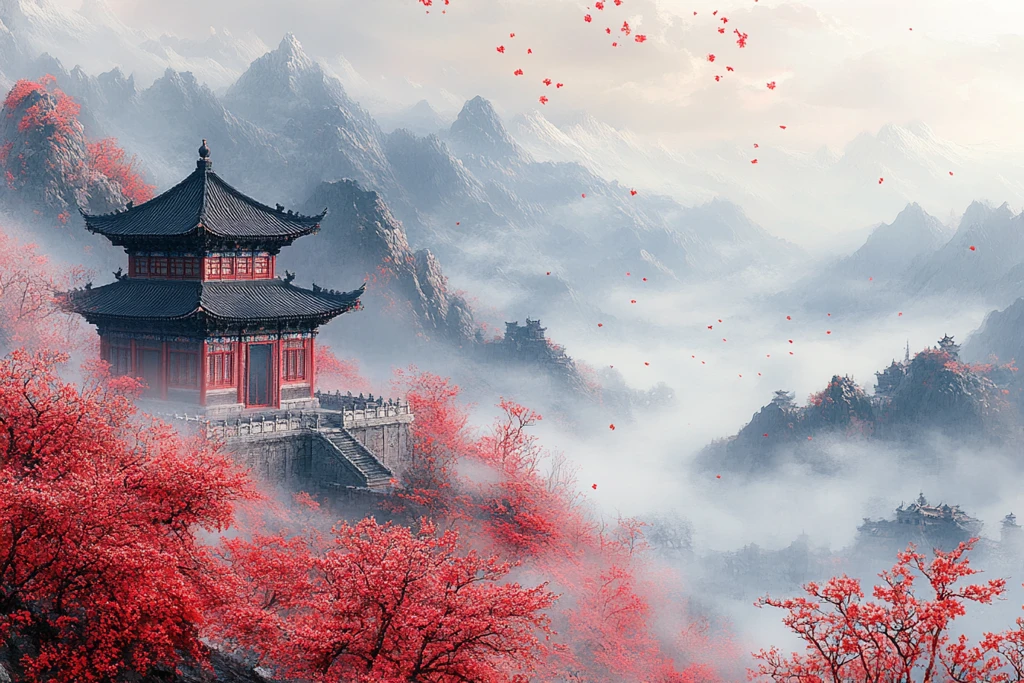 山雾古建红梅图