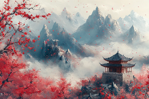 山雾古建红梅图