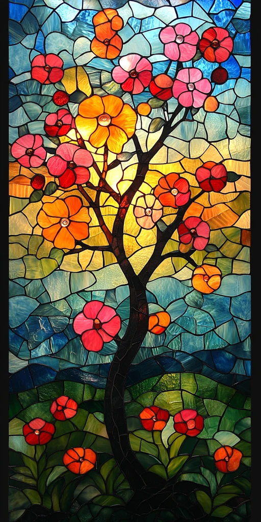 春日花树玻璃画
