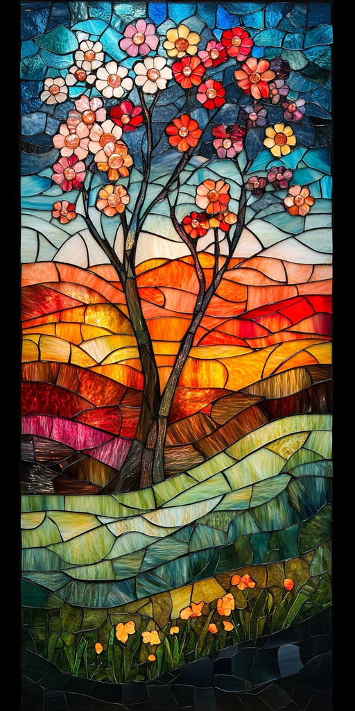 春日花树玻璃画