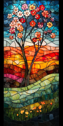 春日花树玻璃画