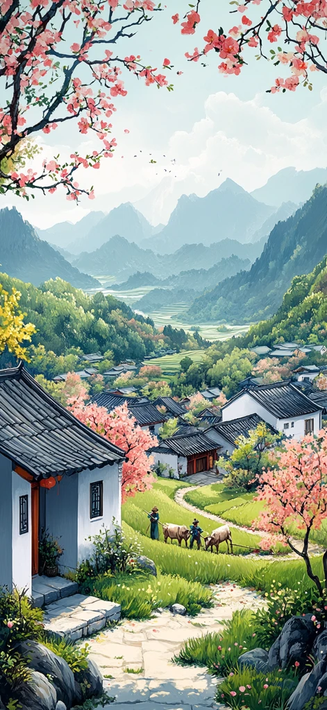 春日田园劳作图