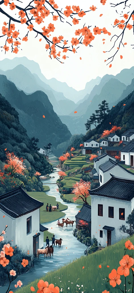 春日田园劳作图