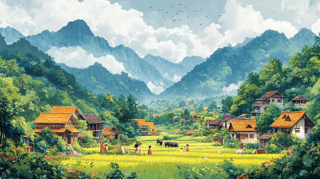 稻田村庄生活场景