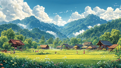 稻田村庄生活场景