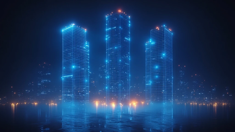 蓝色网格建筑群