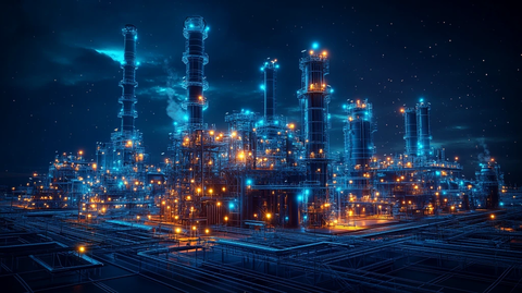 油气发电厂夜色图