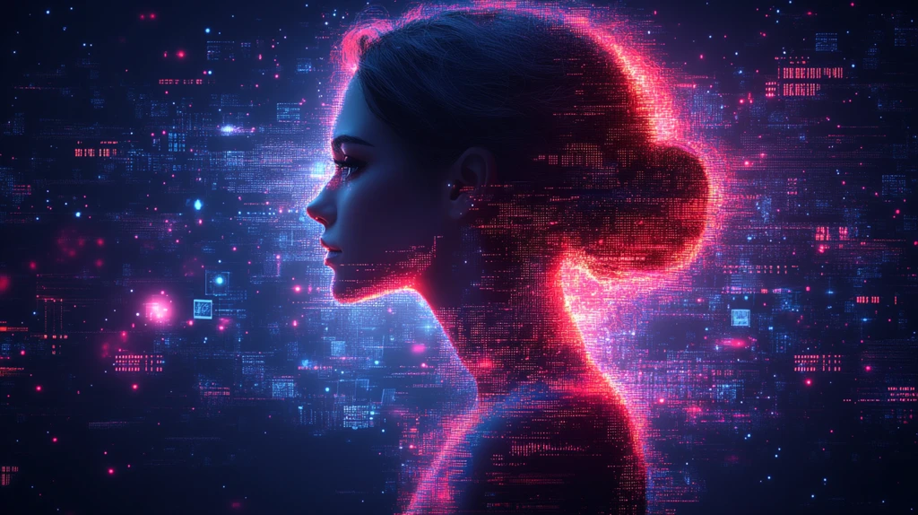 数字设备波浪中的优雅女性