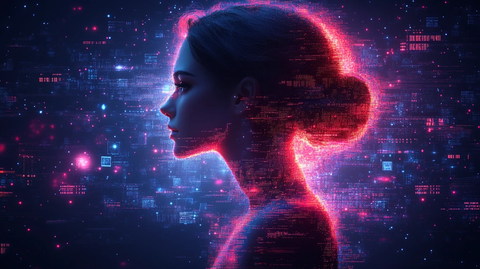 数字设备波浪中的优雅女性