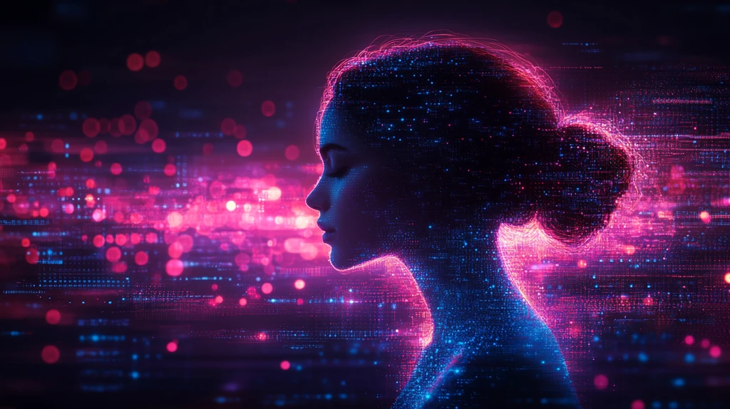 数字设备波浪中的优雅女性