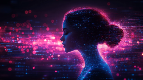 数字设备波浪中的优雅女性