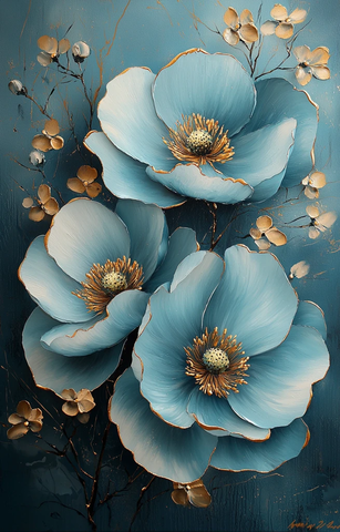 青花金线花卉图