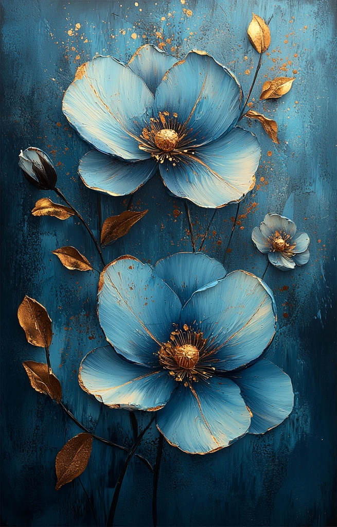 青花金线花卉图