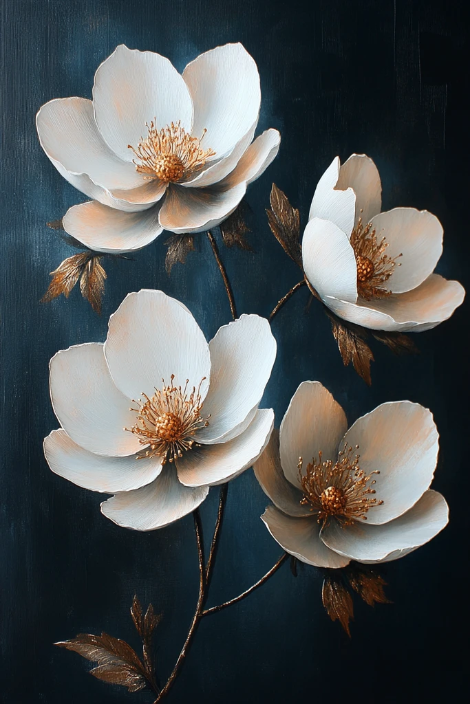 白色花朵与金色点缀