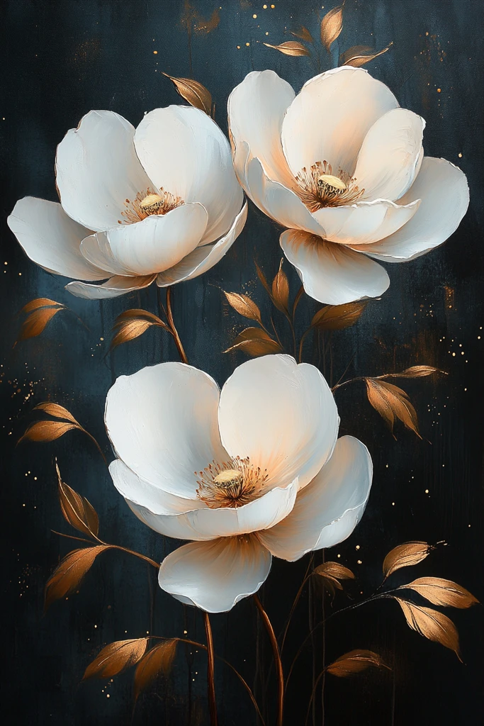 白色花朵与金色点缀