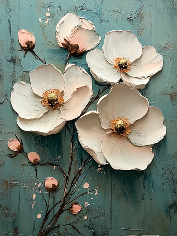 白花绿底粉红点缀