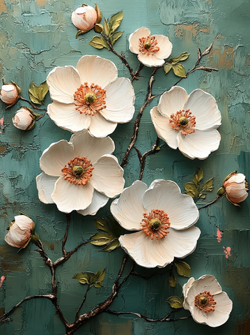 白花绿底粉红点缀