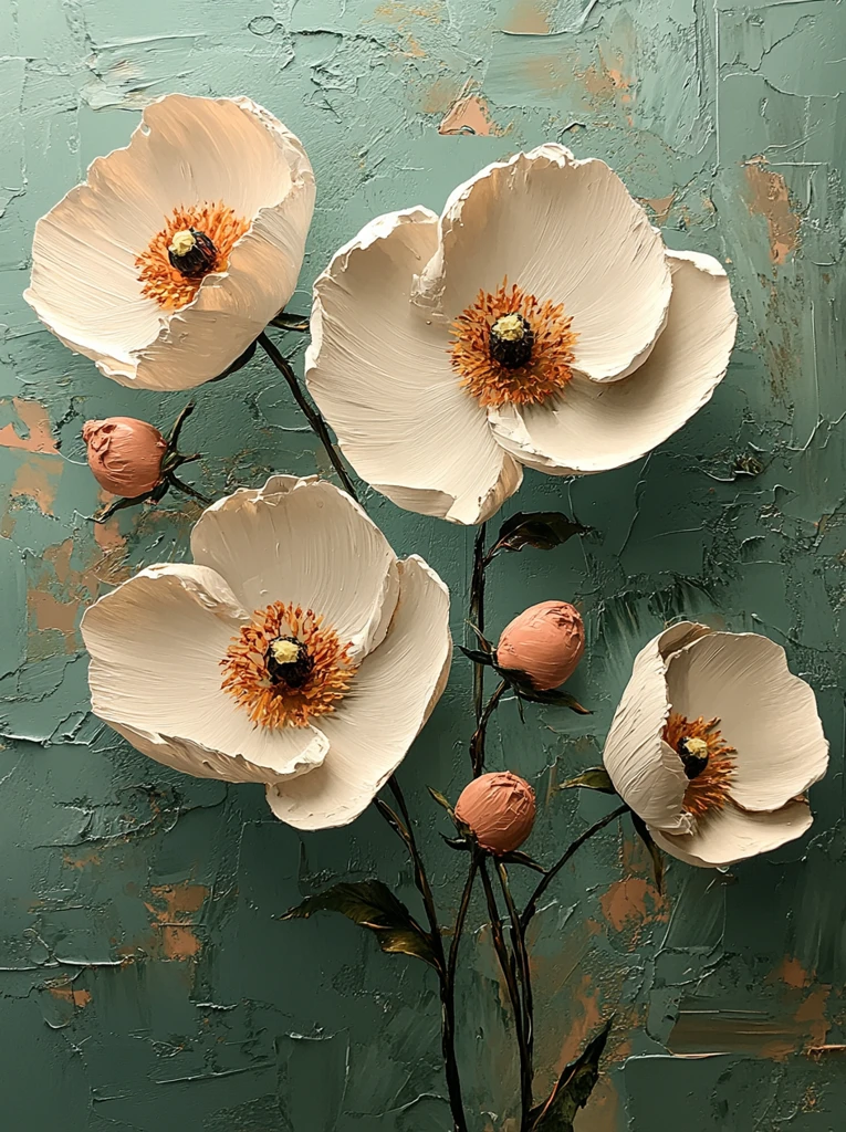 白花绿底粉红点缀