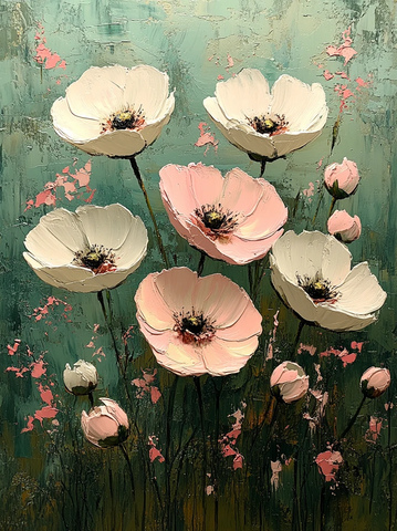 白花绿底粉红点缀