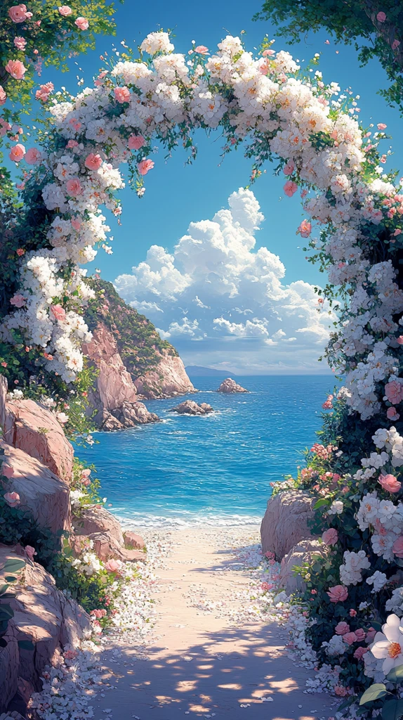 白色花卉海边婚礼