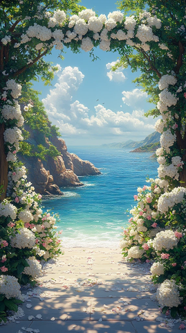 白色花卉海边婚礼