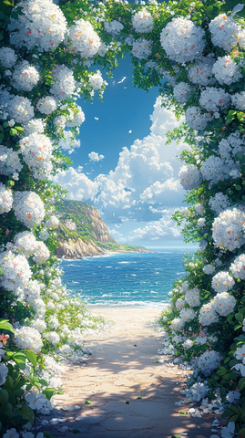 白色花卉海边婚礼