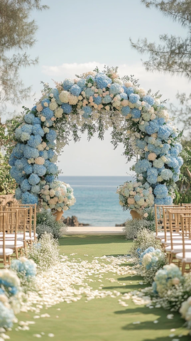 白蓝绣球花拱门