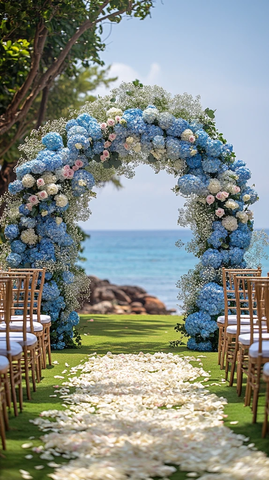 白蓝绣球花拱门