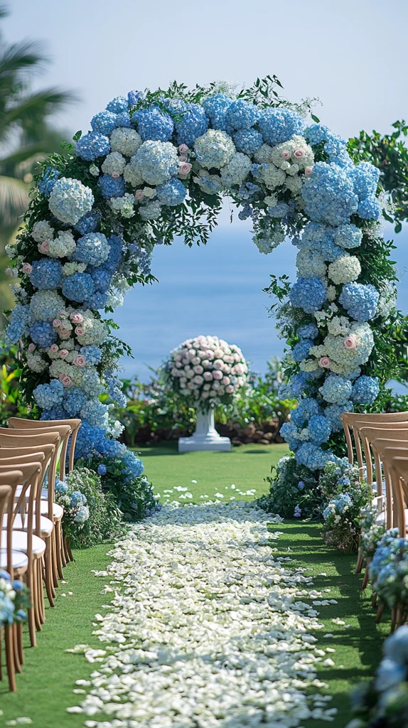 白蓝绣球花拱门