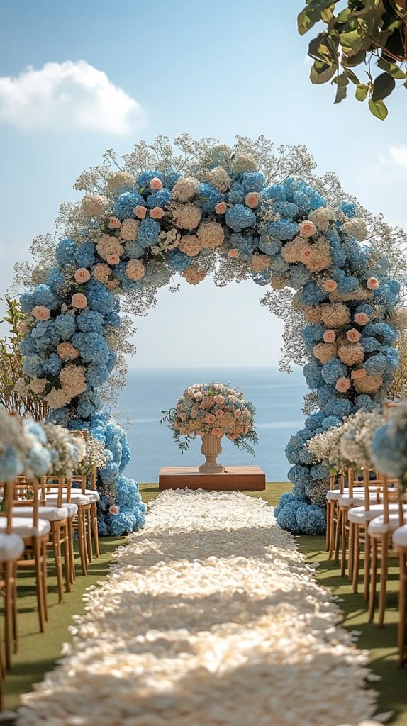 白蓝绣球花拱门