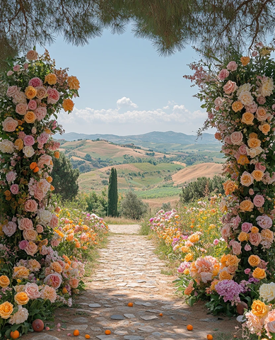 花卉拱门与石径