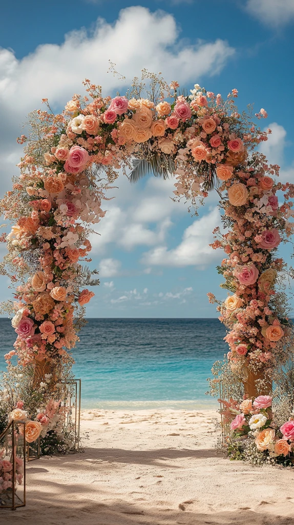 粉蓝婚礼拱门与花