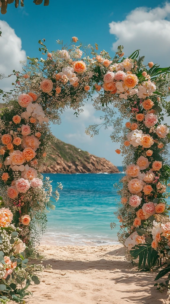 粉蓝婚礼拱门与花