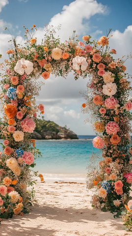 粉蓝婚礼拱门与花